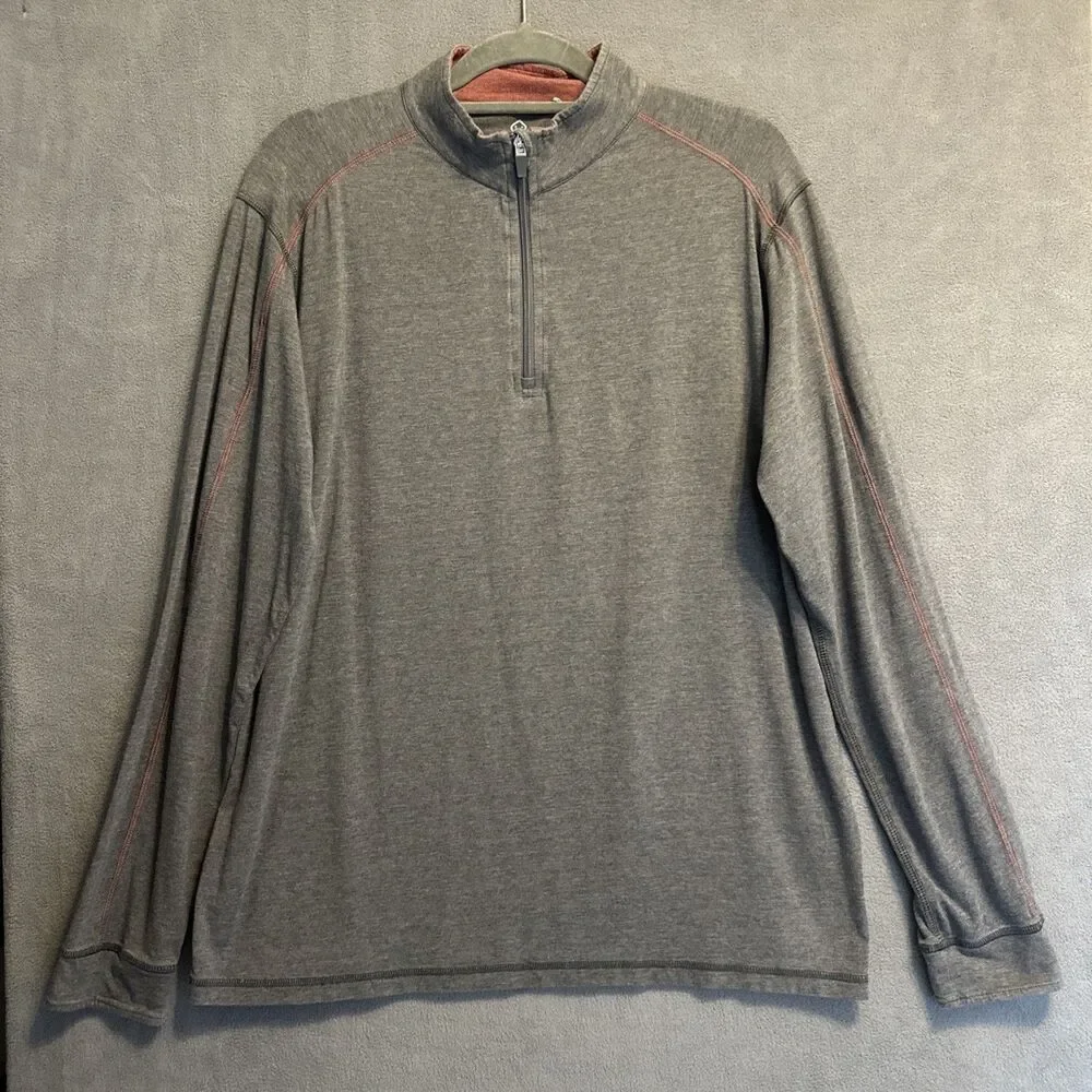 Tasc Performance Bamboo Organic Cotton 1/4 Zip Pullover Mens Size L Gray Stretch